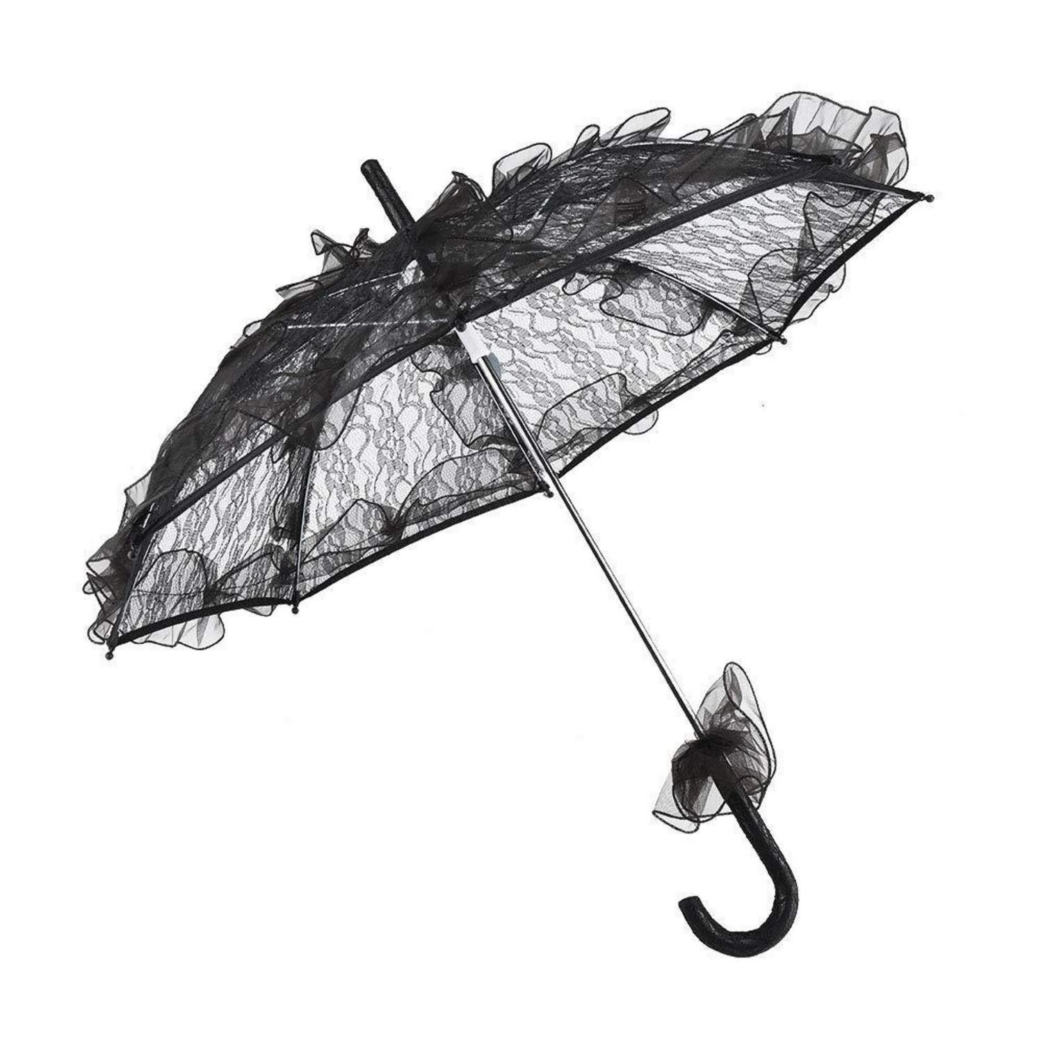 LuxusKollektion Taschenregenschirm Spitzenschirm Schwarz Hochzeit Deko