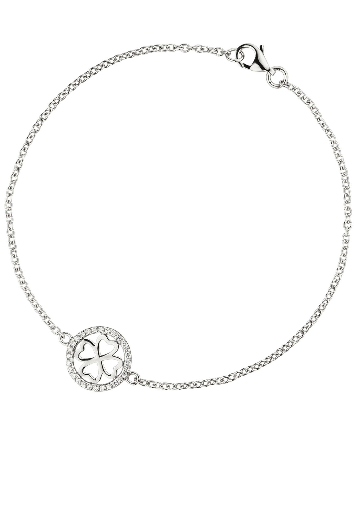 JOBO Silberarmband Kleeblatt-Armband, 925 Silber rhodiniert mit 28 Zirkonia  19 cm | Edelstahlarmbänder