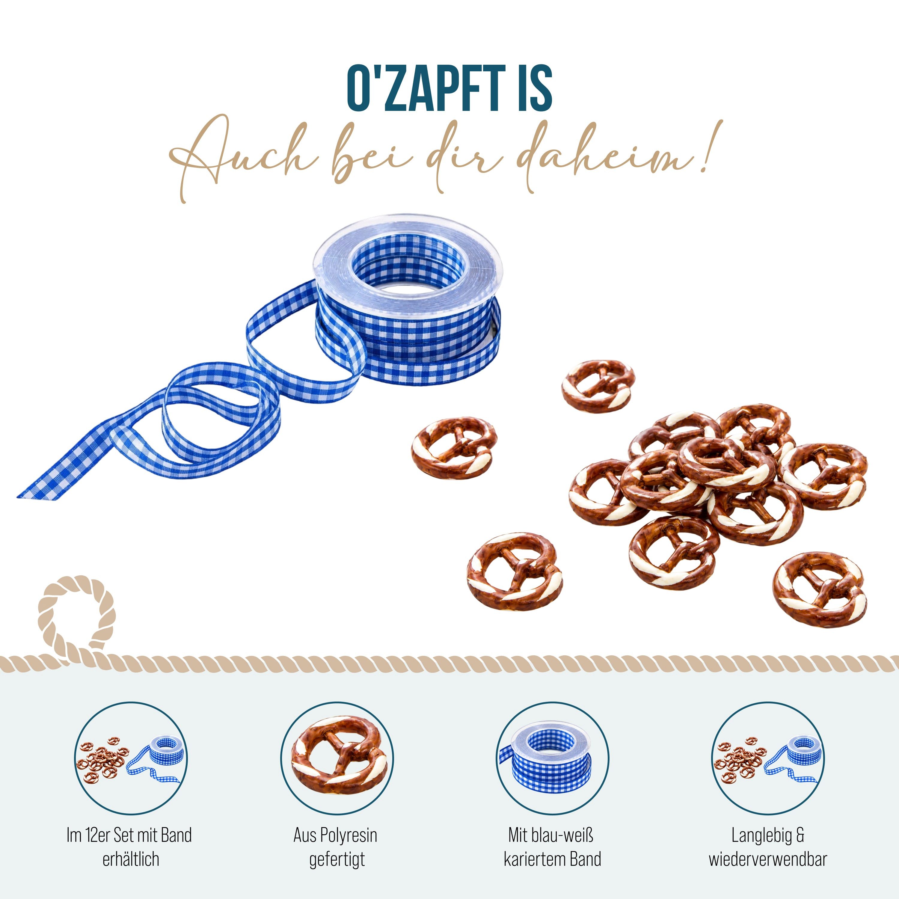 Logbuch-Verlag Dekofigur 24 Brezel-Geschenkanhänger mit blau-weiß kariertem Stoffband – Bild 3 von 5
