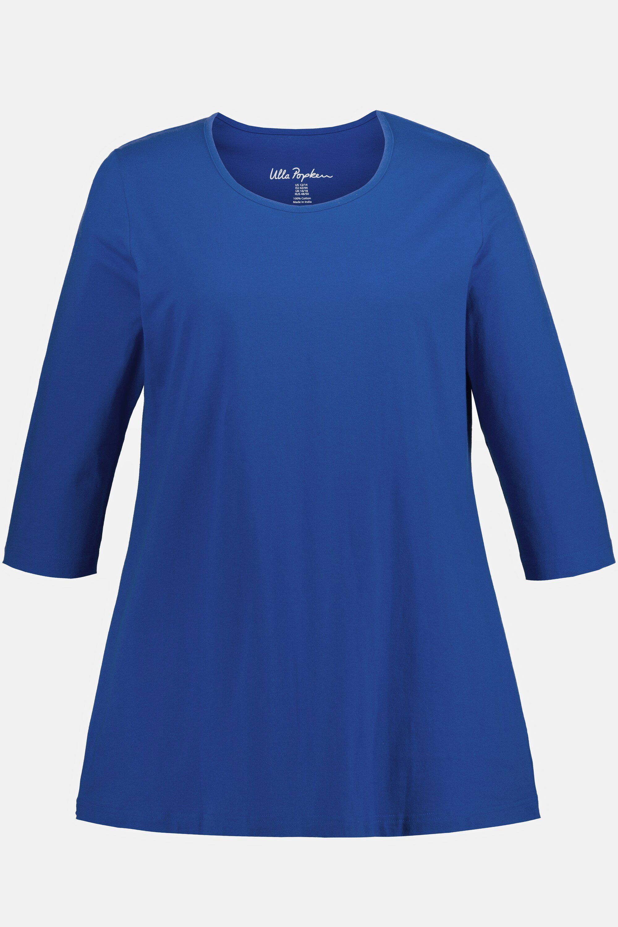Popken Ulla 3/4-Arm A-Linie Longshirt Longshirt tintenblau Rundhals