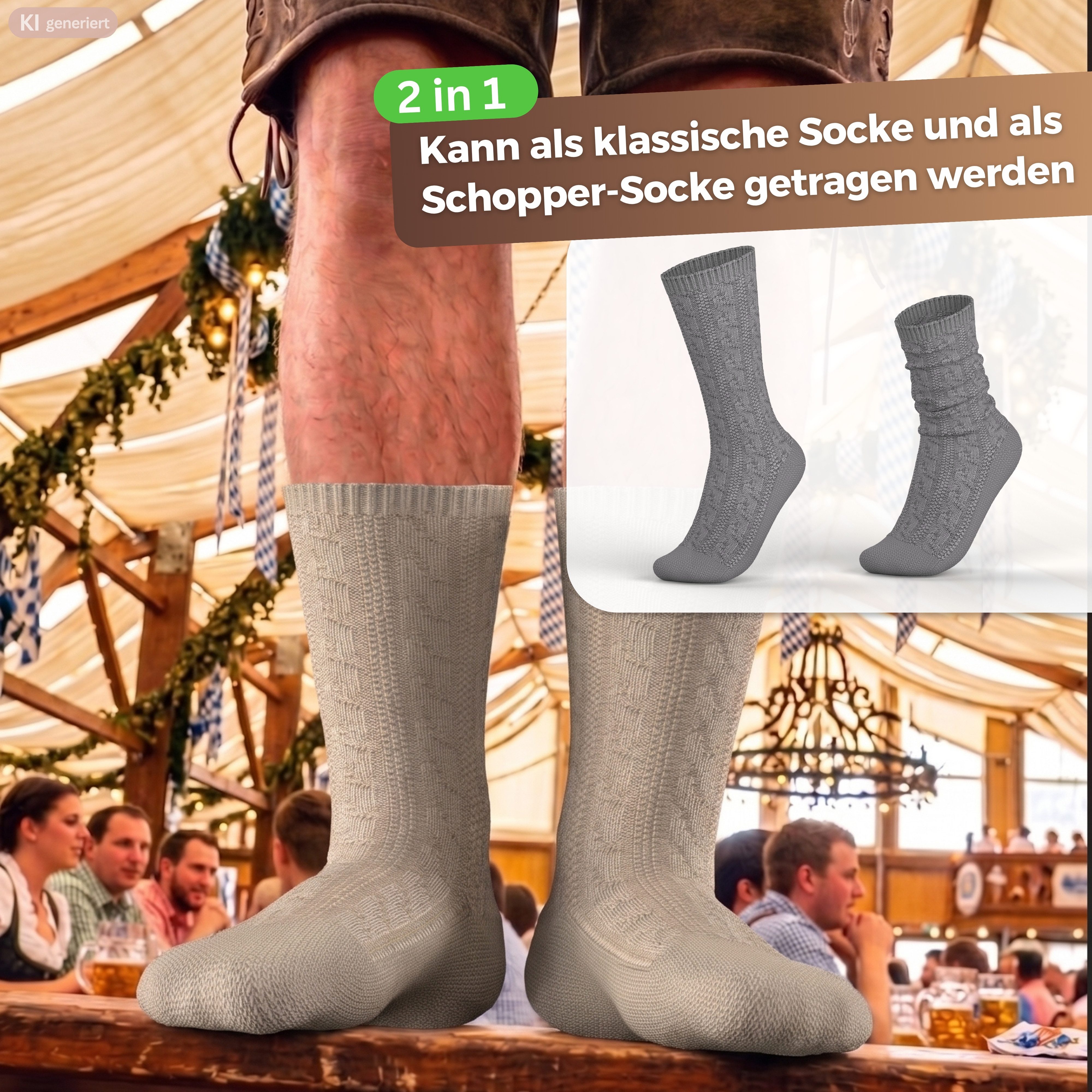 MEDOLY Trachtensocken Schoppersocke aus 70% Wolle Trachtenstrümpfe (1 Paar) mit Zopfmuster – Bild 2 von 3