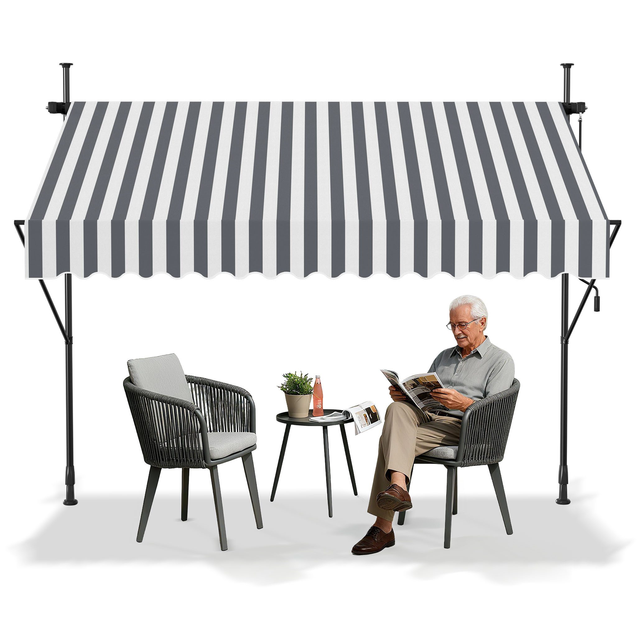 FIVMEN Klemmmarkise Balkonmarkise mit Handkurbel Balkon ohne Bohren Markise