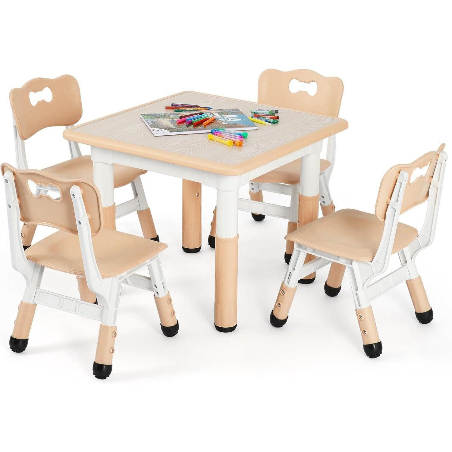 Kindersitzgruppe Kindertisch 4 Stühle höhenverstellbar Plastik 60 x 60 cm Gelb