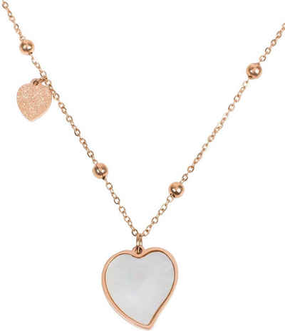 styleBREAKER Herzkette (1-tlg), Edelstahl Halskette mit Herz Anhängern und Kugelperlen