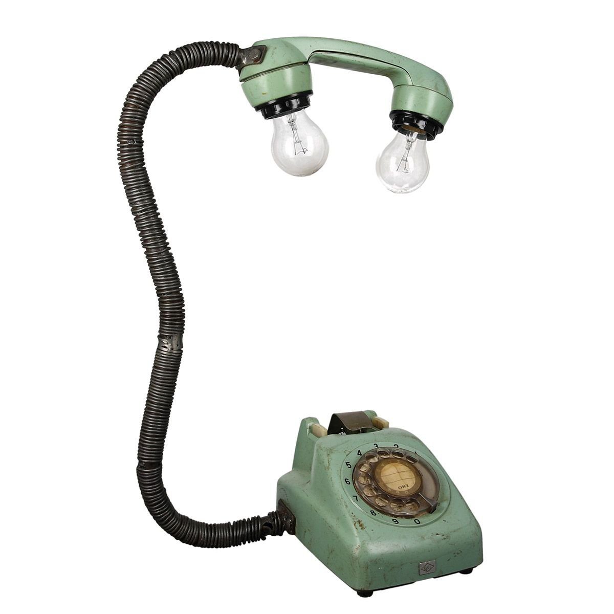 GILDE Dekoobjekt Dekorative Tischlampe "Old Phone" im Vintage-Design Handgefertigt