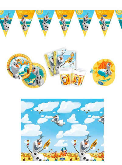 Folat Einweggeschirr-Set Die Eiskönigin Olaf Geburtstagparty Set 52-teilig, Plastik, Papier, Polyester, Hey, Eiskönigin-Fans! Seid ihr bereit für eine coole Geburtstagspart