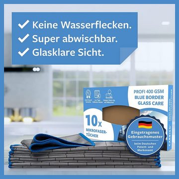 CARBIGO Mikrofaser Glastücher, 400 GSM Poliertuch, Allzwecktücher mit Bambus Mikrofasertuch (80% Polyester / 20% Polyamide, 25x25 cm, Multipack-Box, 5-tlg., Set, Streifenfreie Glasreinigung, Poliertuch, Glasflächen putzen)