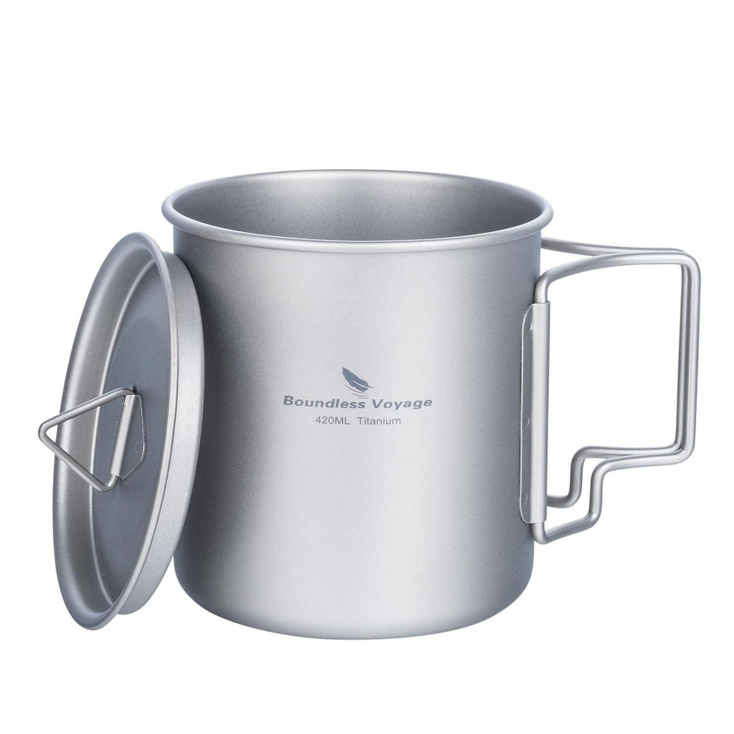LuxusKollektion Becher Titan Becher Camping Topf mit Deckel 420ml, Metall