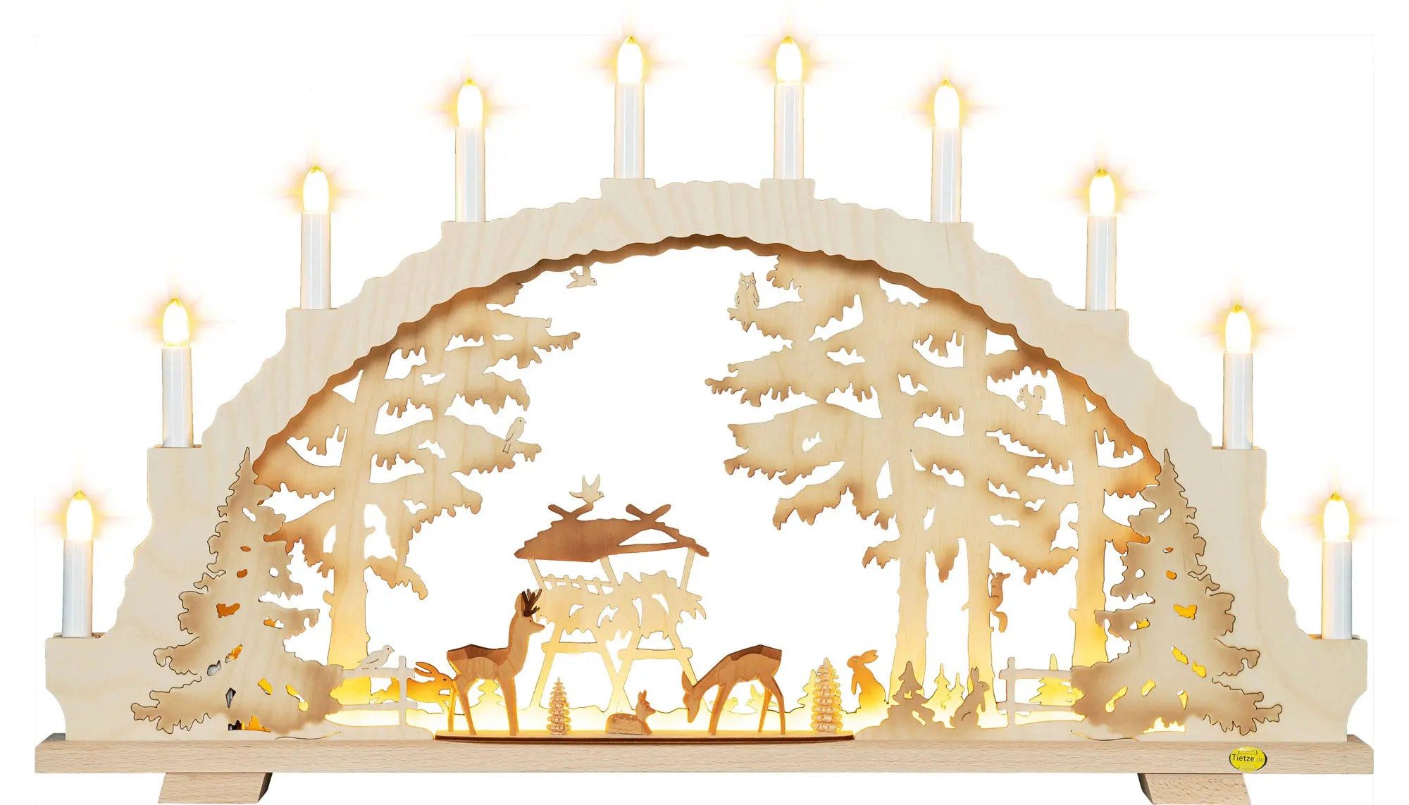 Tietze Erzgebirgsdesign LED Schwibbogen mit Vorbeleuchtung geschnitze Rehe exlusiv, 70x41x5 cm (BxHxT)