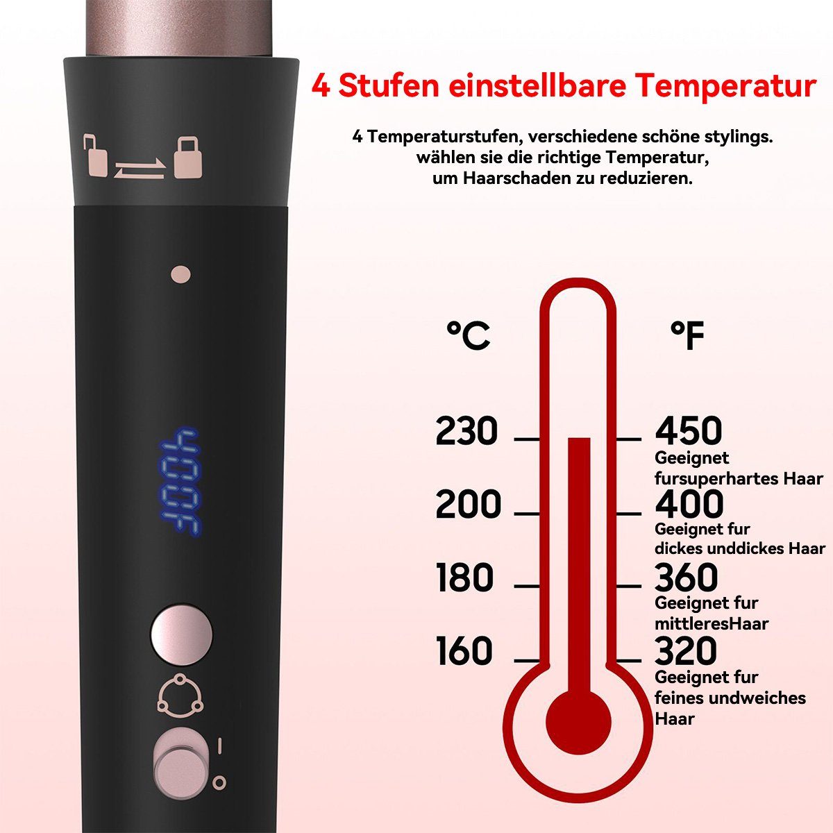 DOPWii Lockenstab 5 in Drehung mit 4 Temperaturstufen,LCD-Display,360° 1 Haarbürste