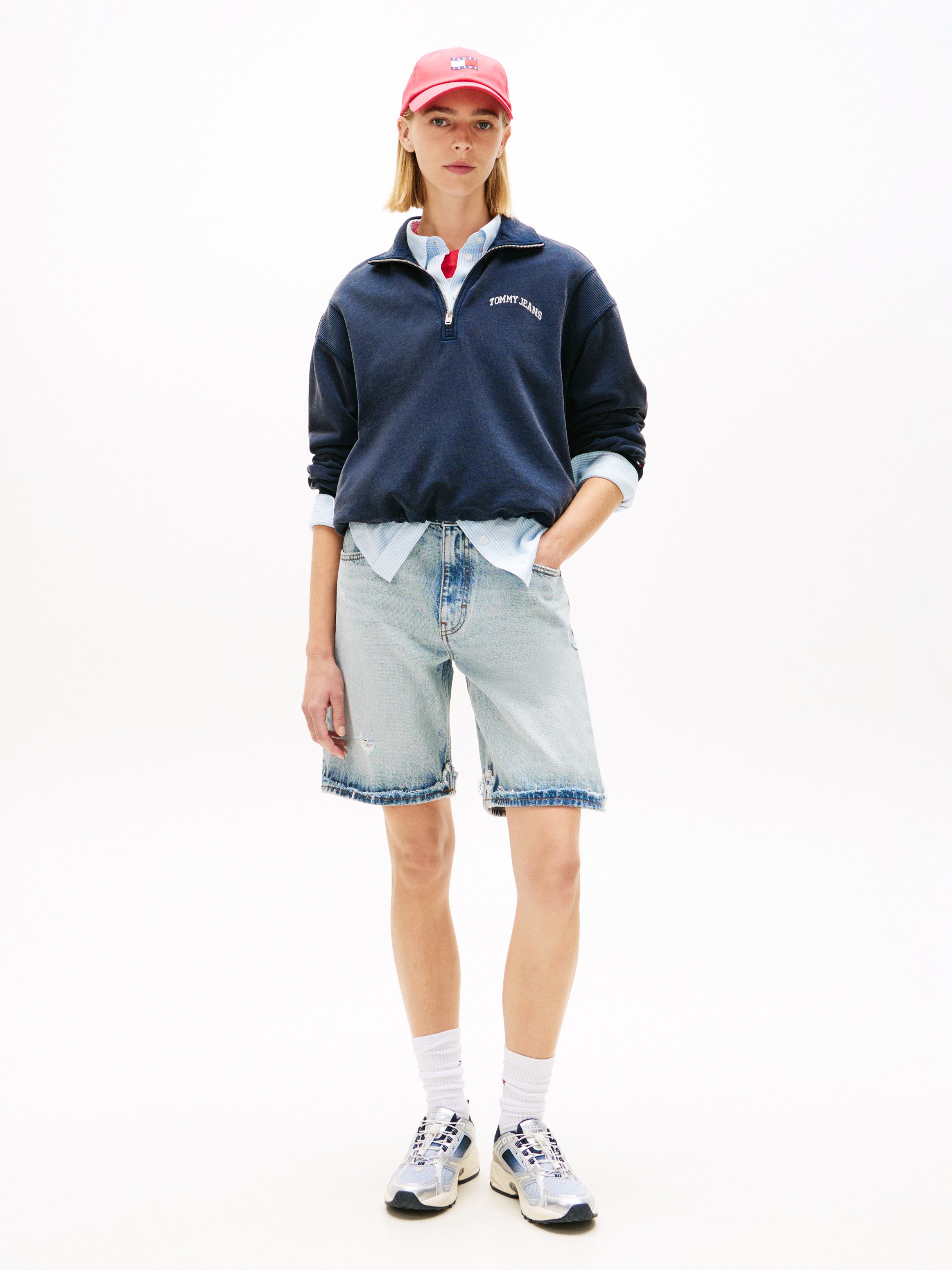Tommy Jeans Sweatshirt TJW RLX SH VARSITY 1/4 ZIP Baumwolle, Relaxed Fit