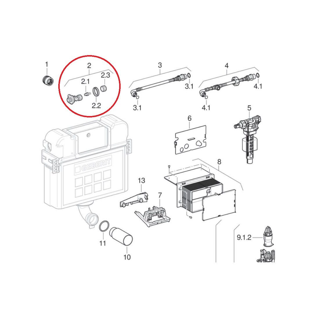 GEBERIT Unterputz-Spülkasten Wasseranschluss zu UP-Spülkasten Sigma, Omega, Kappa, UP300