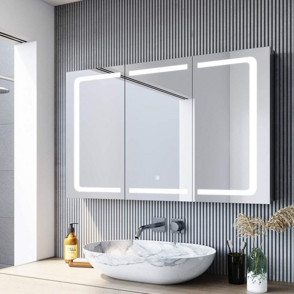 SONNI Spiegelschrank »spiegelschrank bad mit beleuchtung 105x65cm Edelstahl  mit Touch und Steckdose,3 türig« online kaufen | OTTO