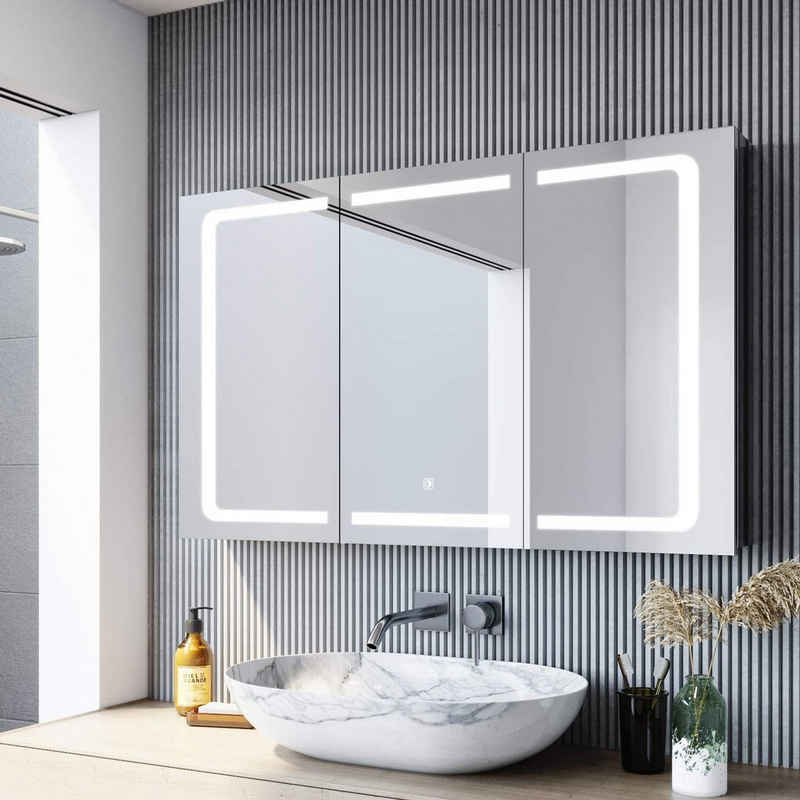 SONNI Spiegelschrank »spiegelschrank bad mit beleuchtung 105x65cm Edelstahl mit Touch und Steckdose,3 türig«