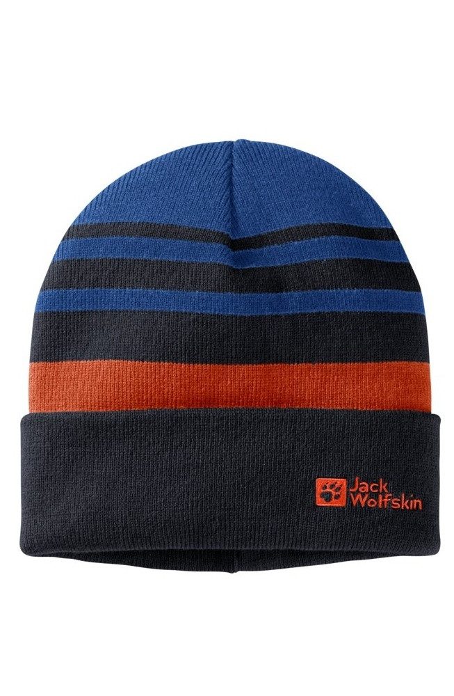 Jack Wolfskin Beanie Wintermütze Stripy Knit - dunkelblau Kinder