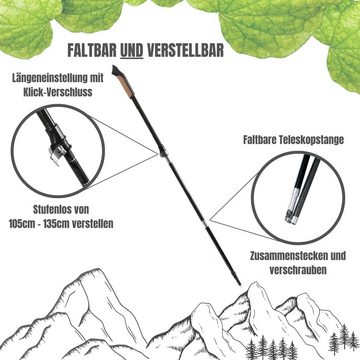 Muawo Nordic-Walking-Stöcke Premium faltbare carbon Walking Stöcke und Trekkingstöcke (Set, Vollständiges 15 Teile Set), 66% Carbon, ultraleicht, robust, falt- und verstellbar