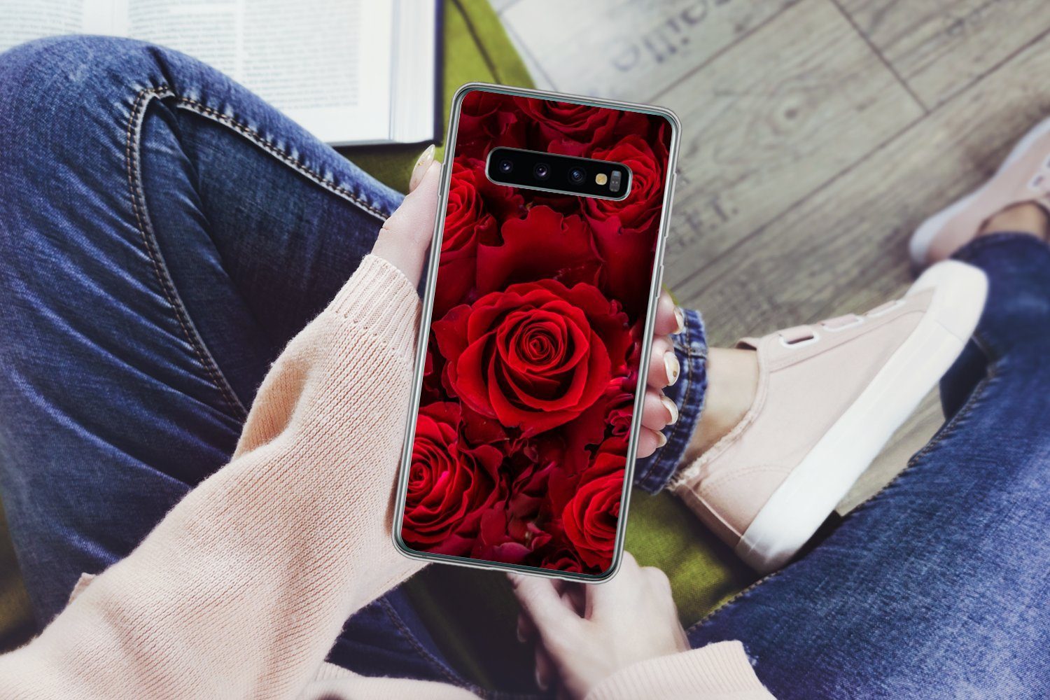 MuchoWow Handyhülle für Samsung Galaxy S10 Blumen - Rosen - Rot, Phone Case, Silikon, Schutzhülle Dünn