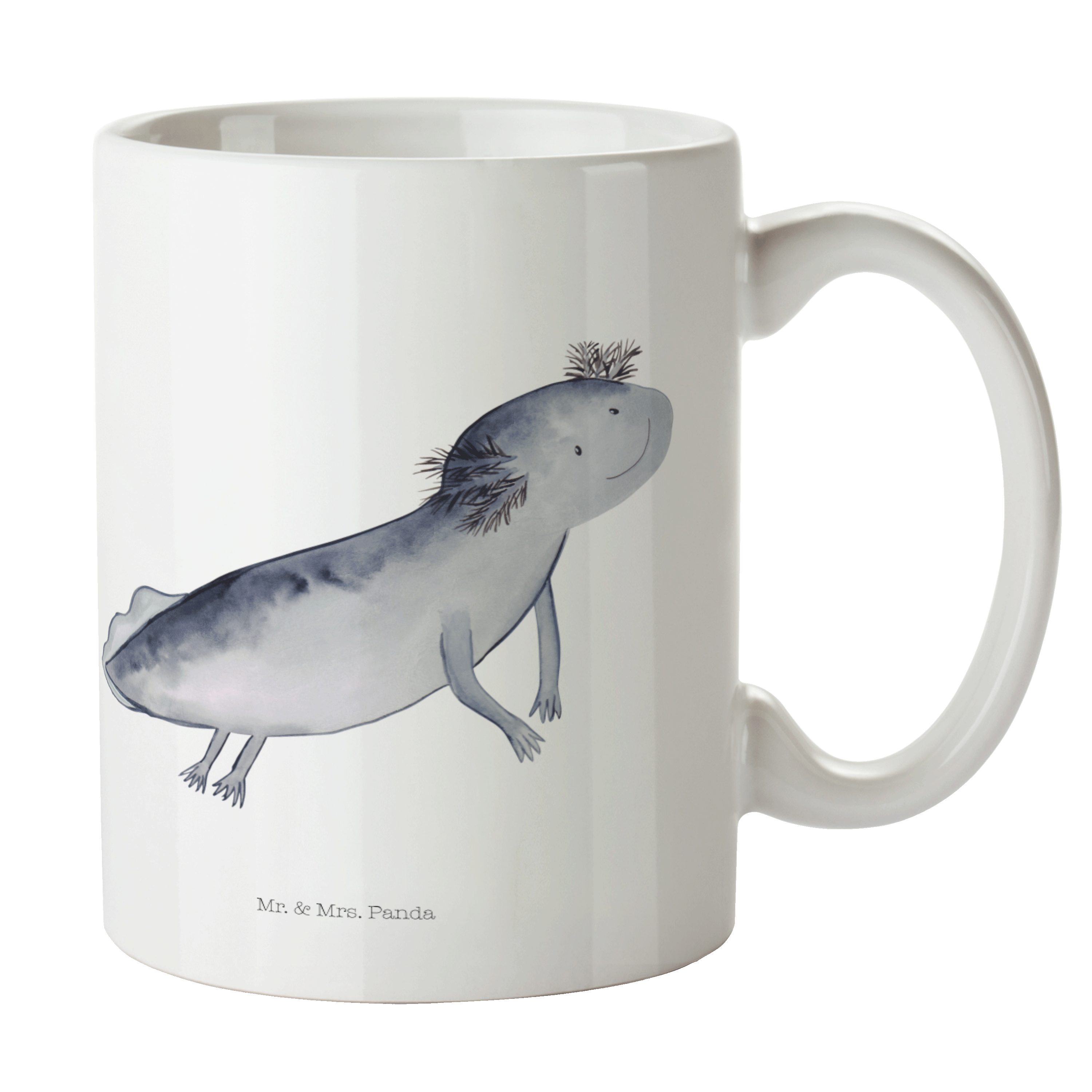 Mr. & Mrs. Panda Tasse Axolotl schwimmt - Weiß - Geschenk, Porzellantasse, Molch, Lurch, Lur, Keramik