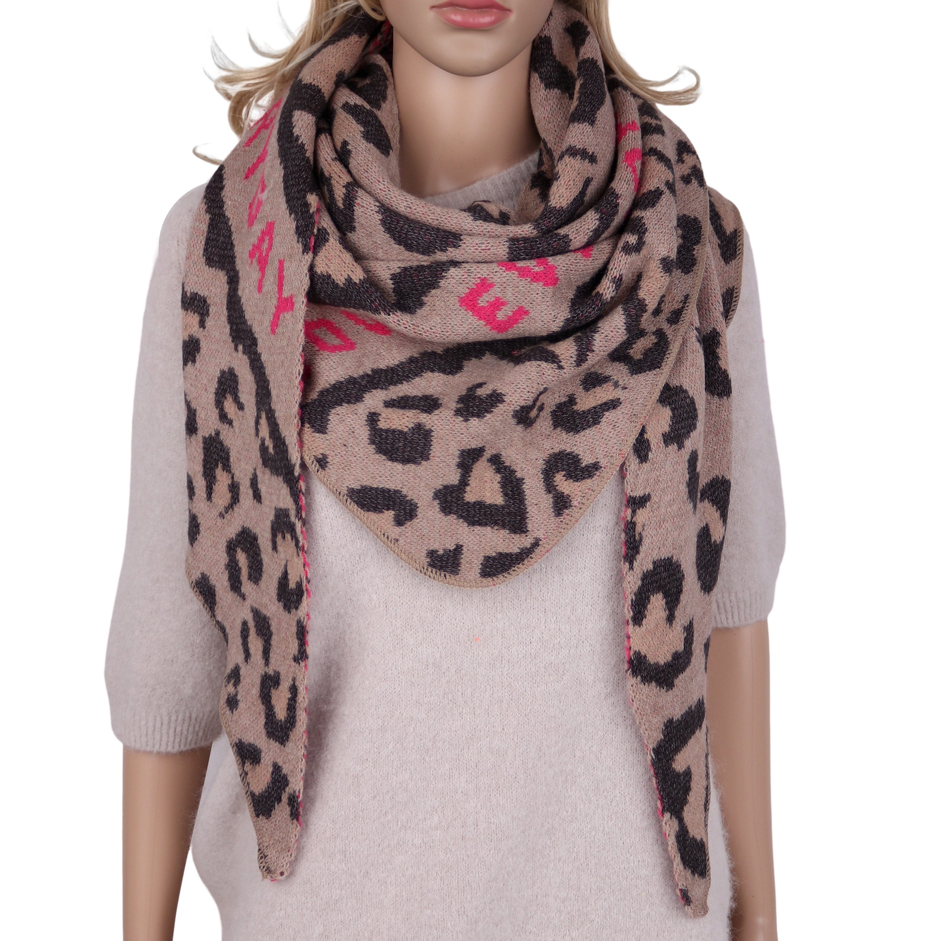 MIRROSI Dreieckstuch kuschliger und warmer Dreiecksschal ca.190x80 cm, (Leo Muster; Neue Kollektion Herbst/Winter 2025), Trendiges LEO-Design, wärmend & weich
