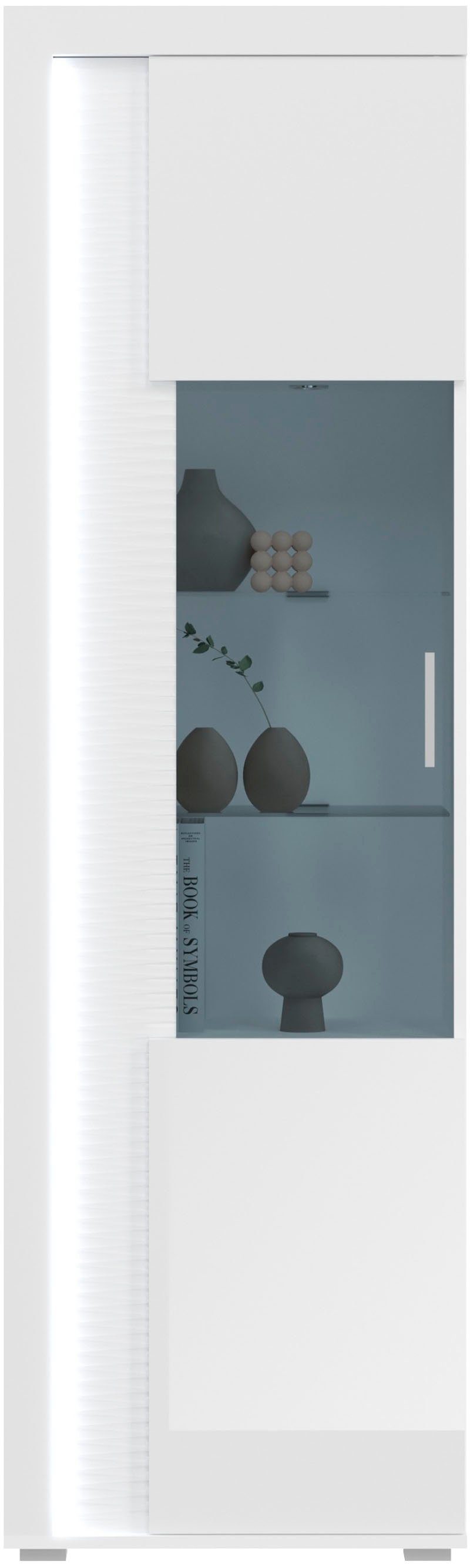 Home affaire Wohnwand Viborg, 4-teiliges Set, inkl. vertikaler Frontbeleuchtung, best. aus:, (4-St), 2x Vitrine, 1 Lowboard & 1x Wandboard, Wohnkombination, Wohn-Set