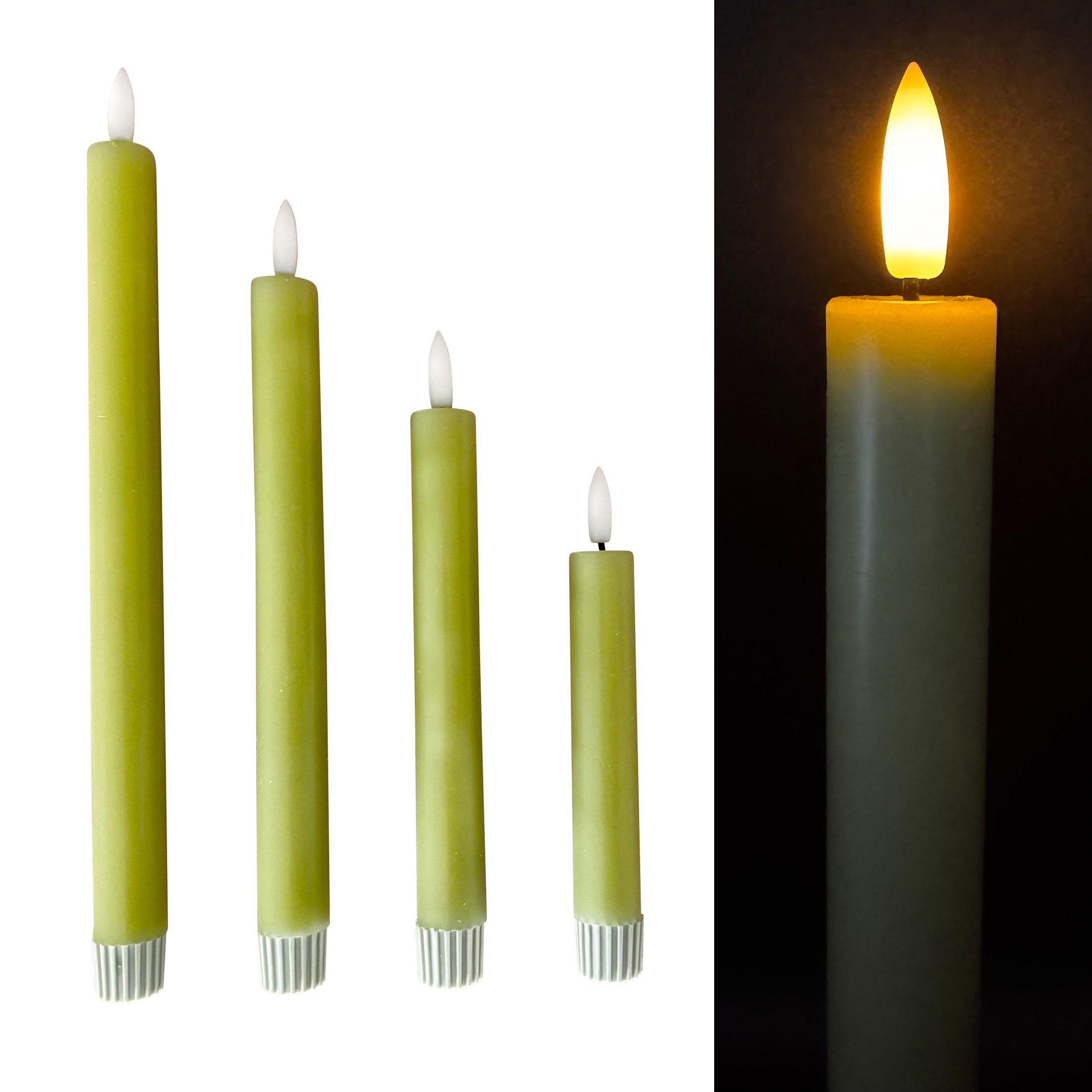 Online-Fuchs LED-Kerze 4 LED Stabkerzen mit 6-Stunden Timer in unterschiedlichen Höhen (473492, Weiß, Gelb, Rosa, Grün & Blau), praktische Touch-Funktion zum schnellen Ein- und Ausschalten