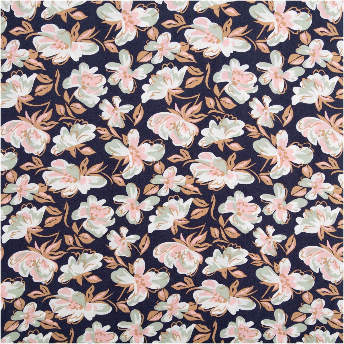 Thumbnail - SCHÖNER LEBEN. Stoff Viskose Stoff Popeline Blumen dunkelblau 145cm Breite, allergikergeeignet