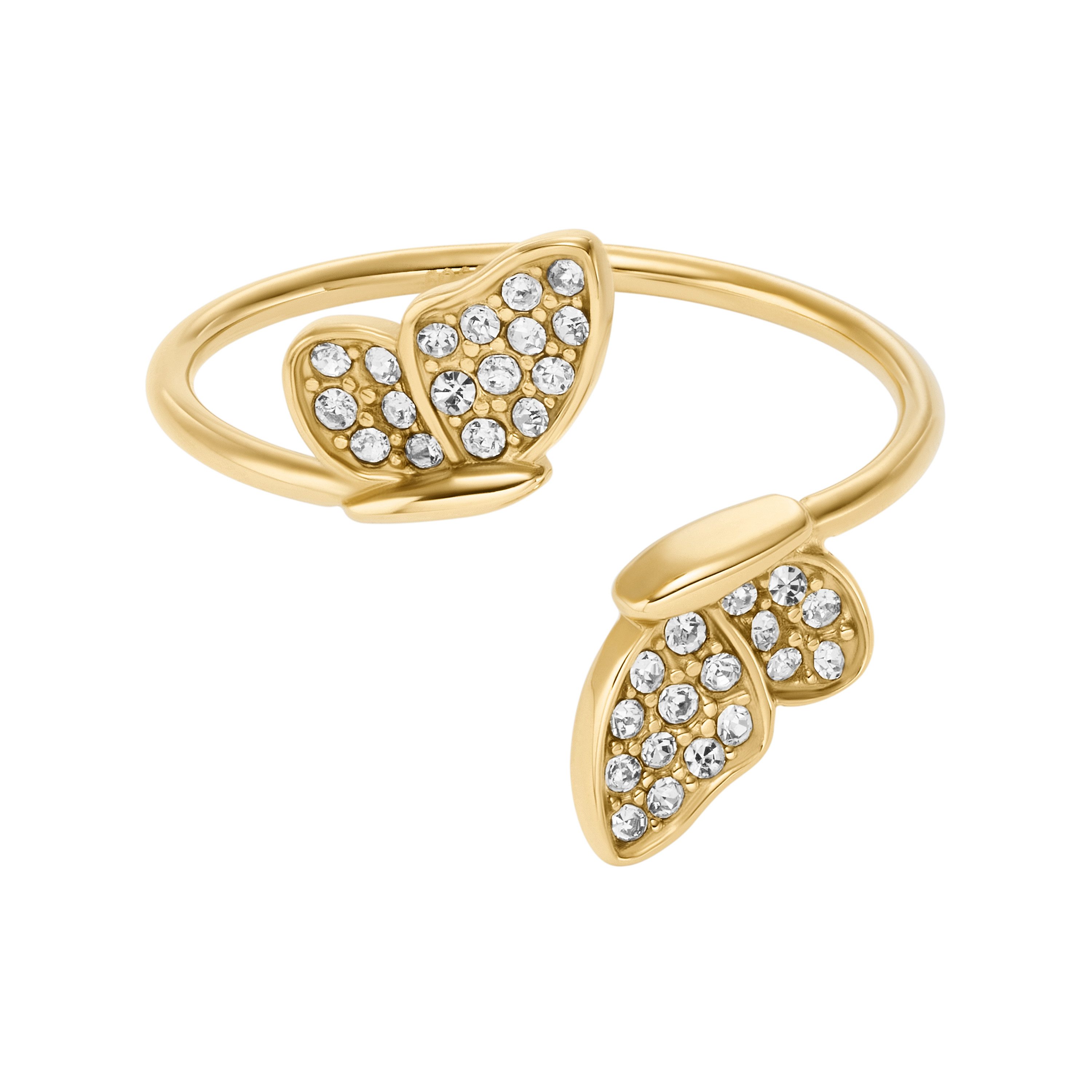 Fossil Fingerring Schmuck Geschenk Edelstahl SUTTON Schmetterling, mit Glasstein