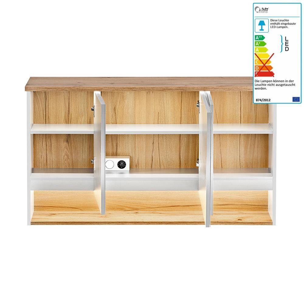 WotaneicheB/H/T Lomadox 120cm LED- in mit BERMUDA-56 120/69/25cm Badezimmer weiß Spiegelschrank