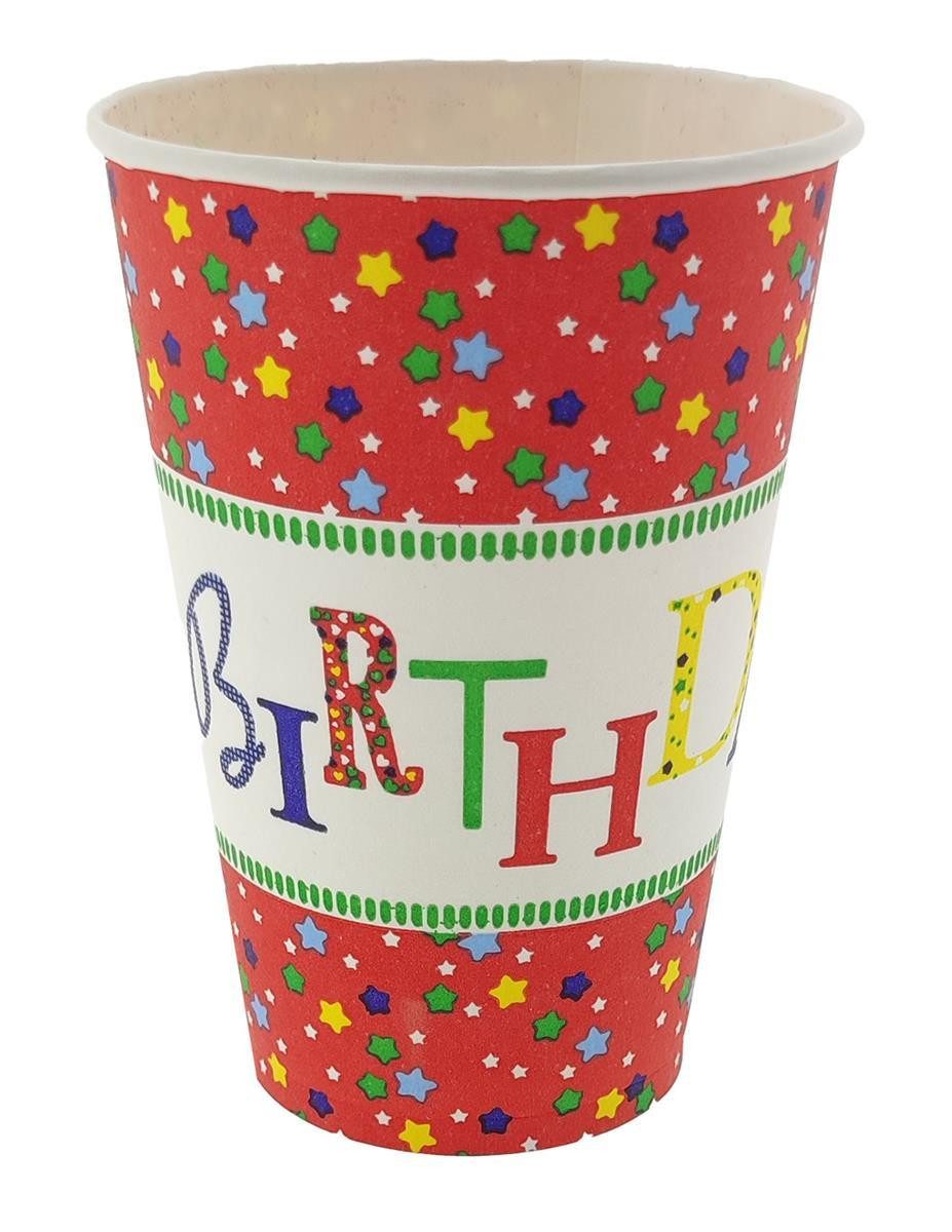 PAPSTAR Einwegbecher 10 Trinkbecher, Pappe, 0,2 l "Happy Birthday", 10-tlg., Frischfaserkarton, Happy Birthday Pappbecher Trinkbecher