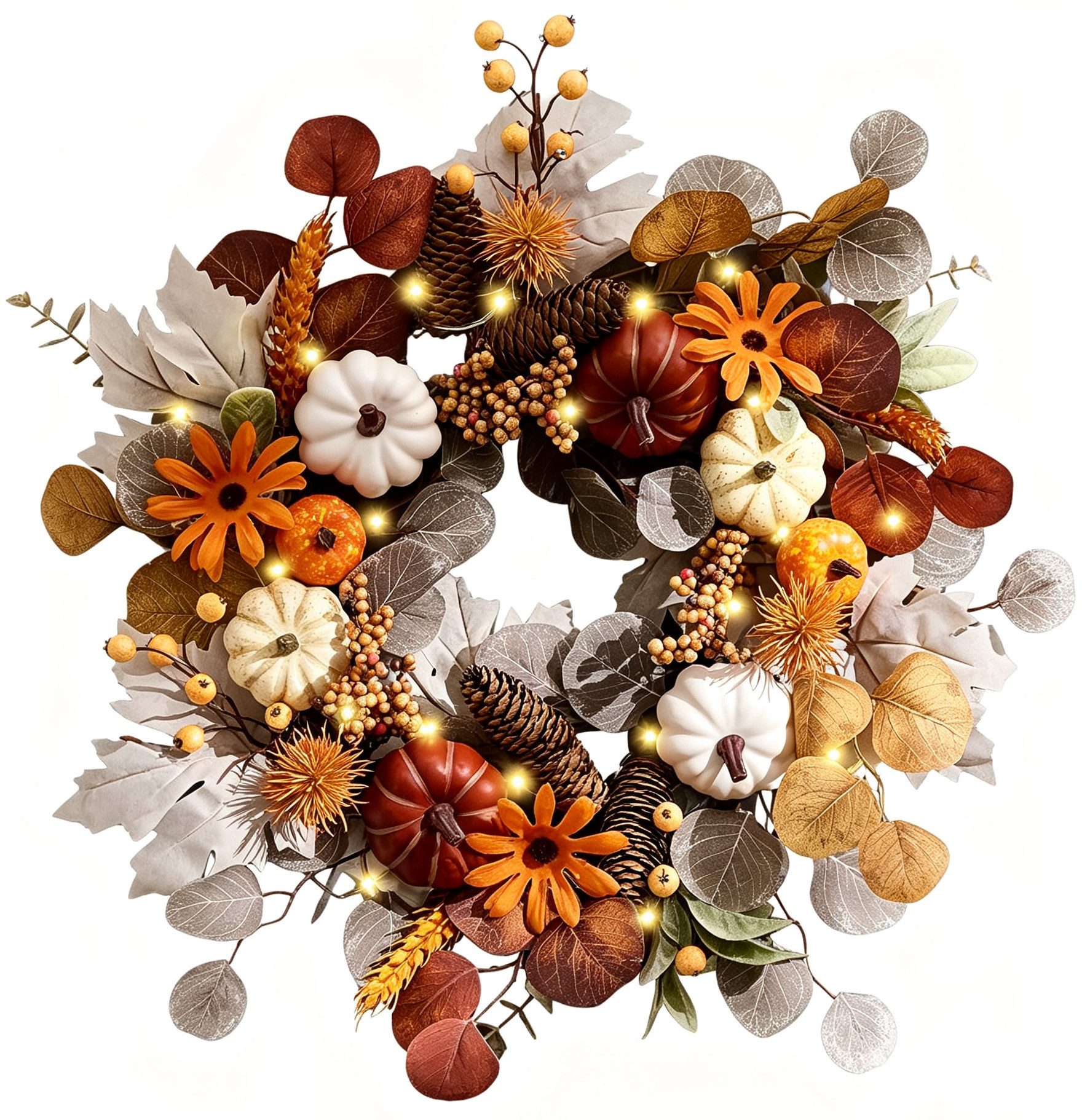 Diwzbyn Dekokranz 45cm Herbst-Beerenkranz, Herbstlicher Türkranz, geeignet für Haustüren, Veranden und Thanksgiving-Erntedekoration
