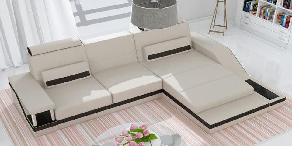Xlmoebel Ecksofa Eckgarnitur in Leder und Stoff mit USB-Anschluss und modernem Design, Hergestellt in Europa