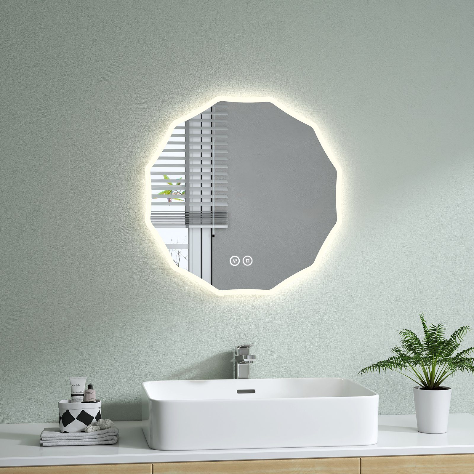 S'AFIELINA Badspiegel Runder Badspiegel mit Beleuchtung LED Kosmetikspiegel  Wandspiegel, Touchschalter,Beschlagfrei,Neutralweiß 4300K,Wandmontage,IP44