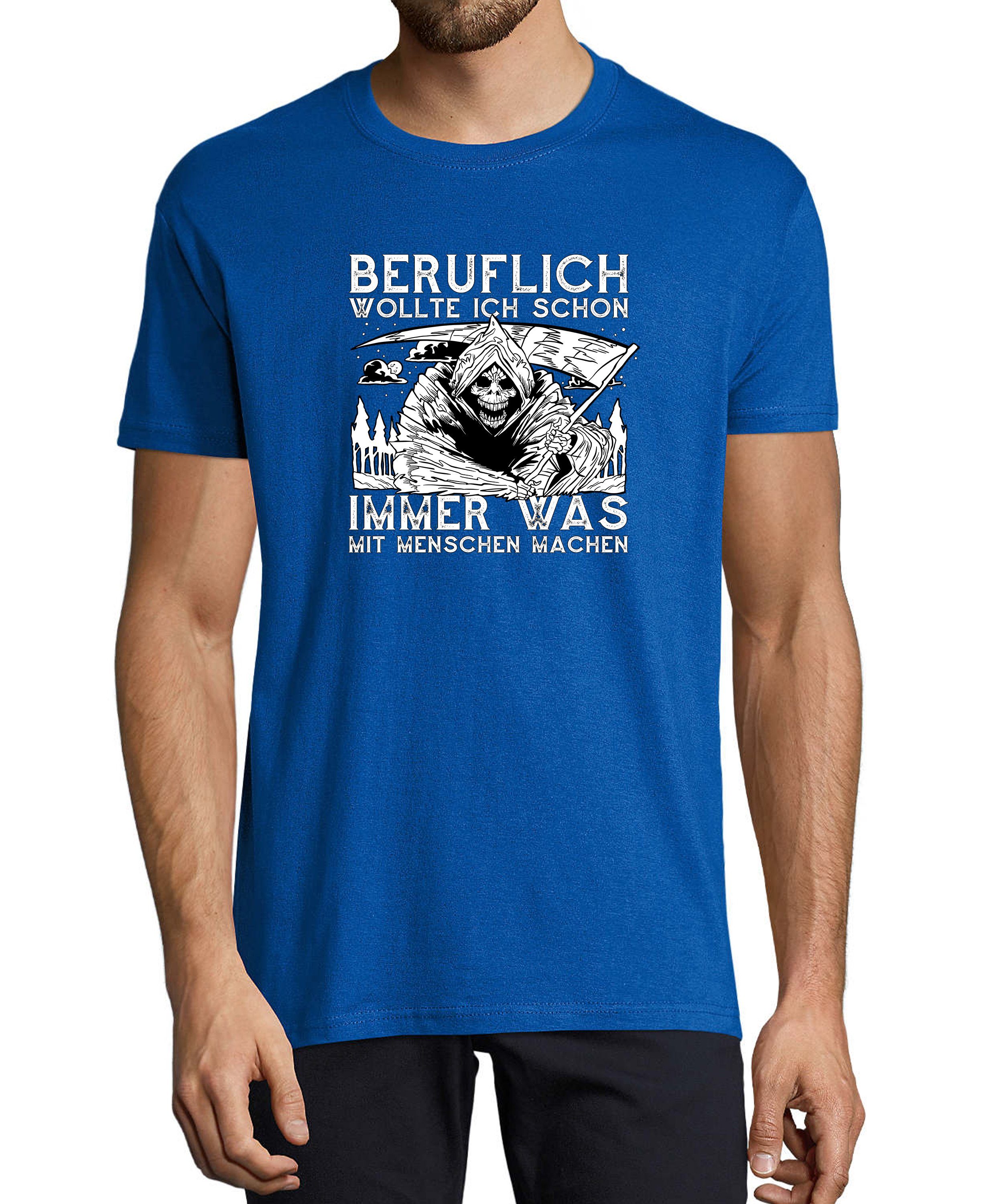 Fit, Herren Baumwollshirt Aufdruck royal Reaper mit Shirt i299 Print MyDesign24 Grim Sense - Regular mit T-Shirt blau Skelett
