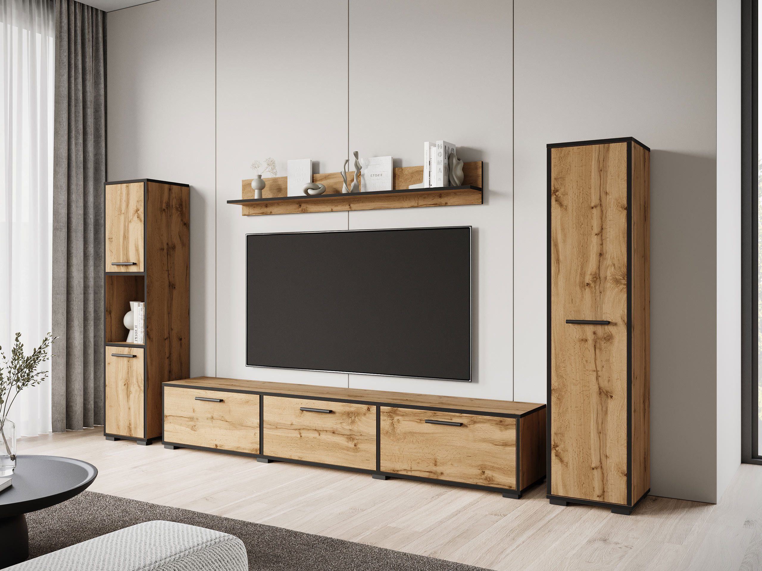 MIRJAN24 Wohnwand Bogota XL, (2x Hochschrank, TV-Lowboard, Wandregal), man kann es aufstellen bzw. Aufhängen