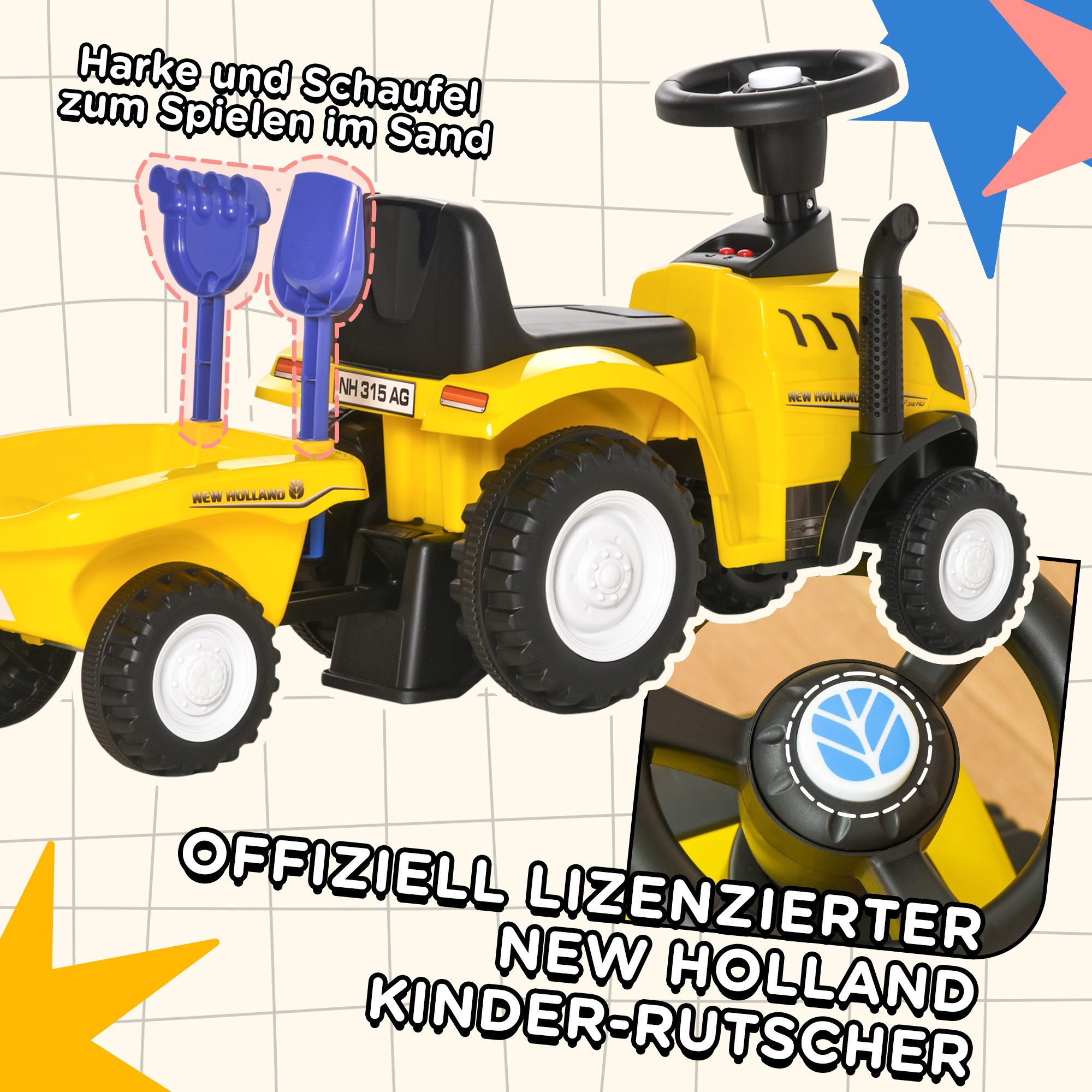 HOMCOM Rutscher Kinderrutscherfahrzeug mit Hupe, (Kinderauto, 1-tlg., Kinder Rutschauto), Kunststoff Metall Blau 91 x 29 x 44 cm – Bild 4 von 5
