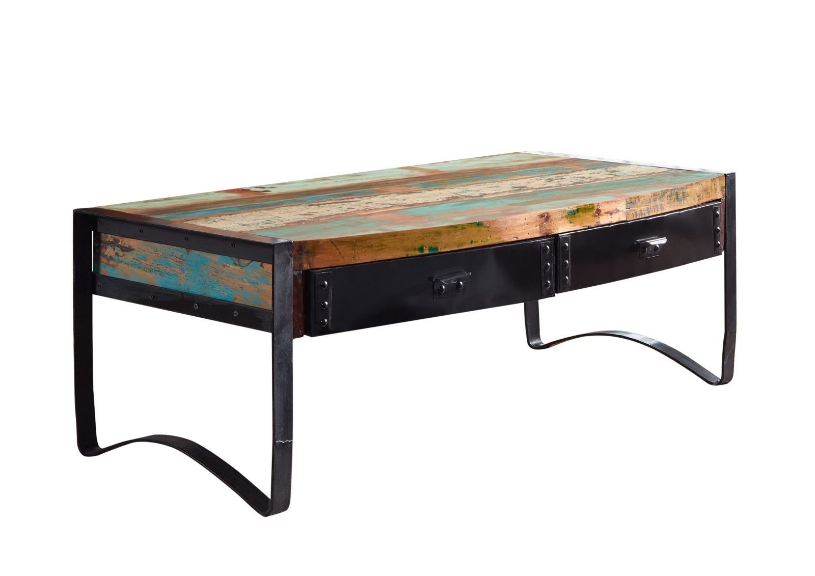 Massivmoebel24 Couchtisch INDUSTRIALAltholzMassivholzmehrfarbig (Massivholz montiert 44 kg INDUSTRIAL #48), Altholz 120x60x45 cm (BxTxH) mehrfarbig lackiert