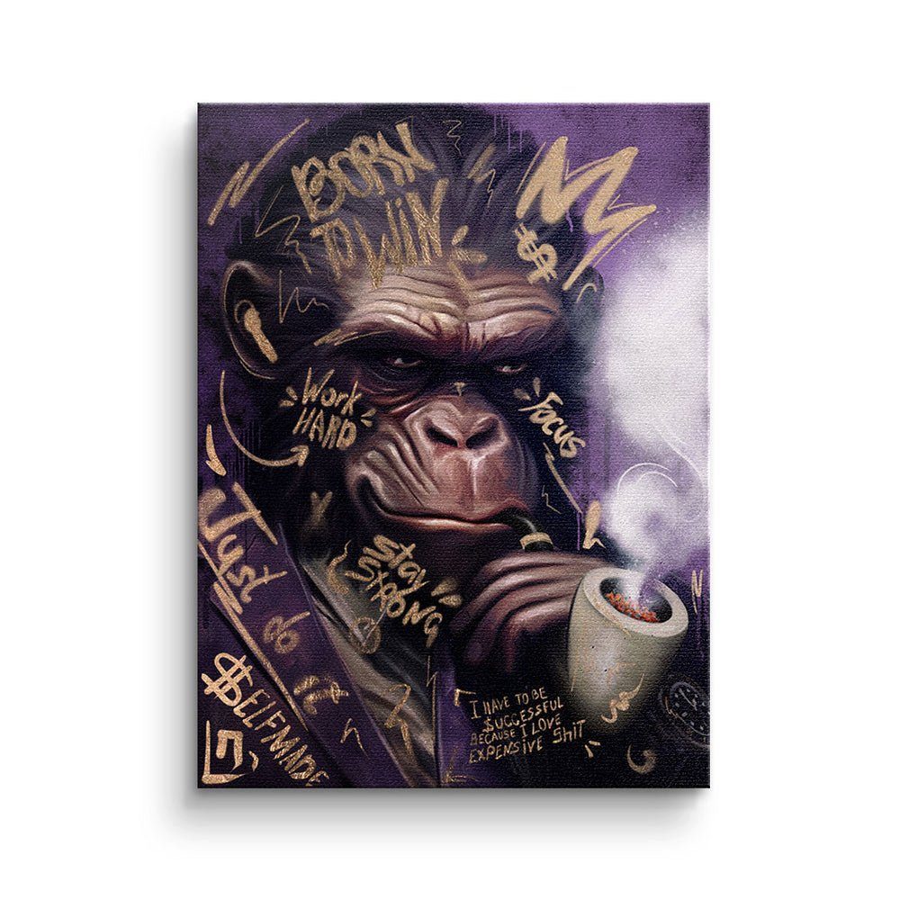 DOTCOMCANVAS® Leinwandbild, Leinwandbild Affe goldener Gorilla Gentlemen Rahmen mit Rahmen premium Club Porträt