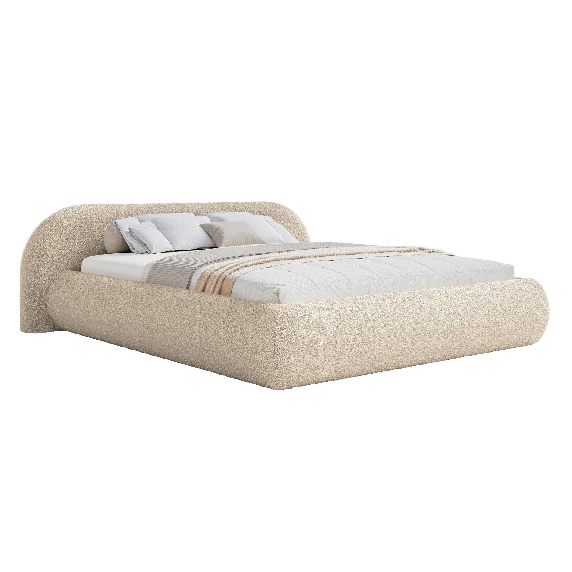 Selsey Polsterbett SHELS LOW, mit Rolllattenrost, Kopfteil und Bouclé, 140, 160, 180 cm