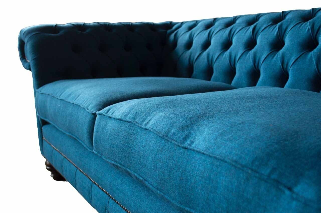JVmoebel Sofa Chesterfield Sofa Couch Sitzer Made Stoff Sofas Wohnzimmer In Europe Blau, 3 Polster