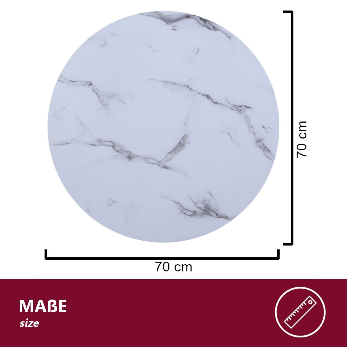 HOOZ Tischplatte aus Glas Ø 70 x 0,6 cm (Marmorweiß, 1 St., ESG-Sicherheitsglas), mit hochwertigem Facettenschliff