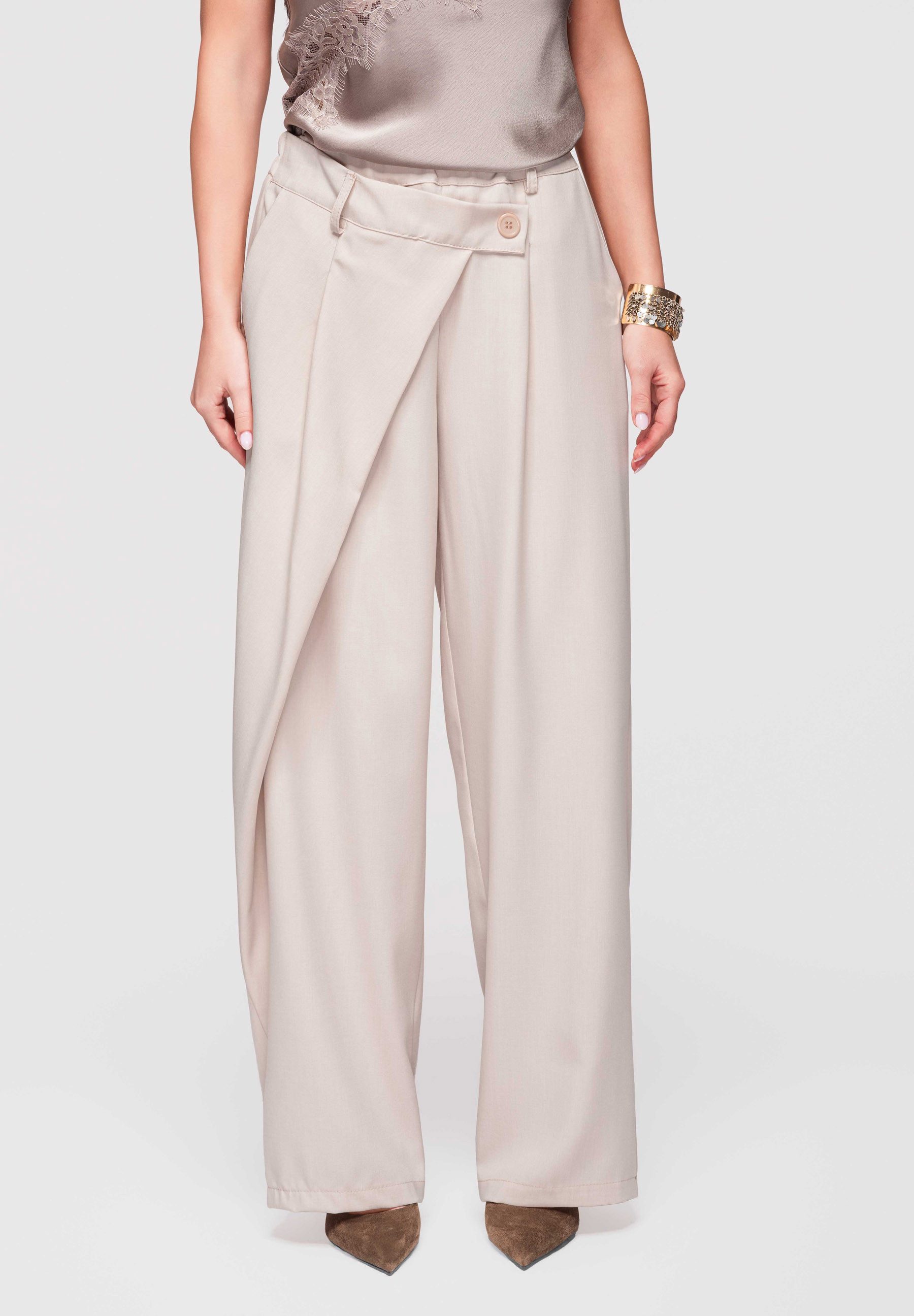 OMBRE Palazzohose Damen Wide Leg Hose High Waist Elegant (kein Set, 1-tlg) Asymmetrische Falten vorne