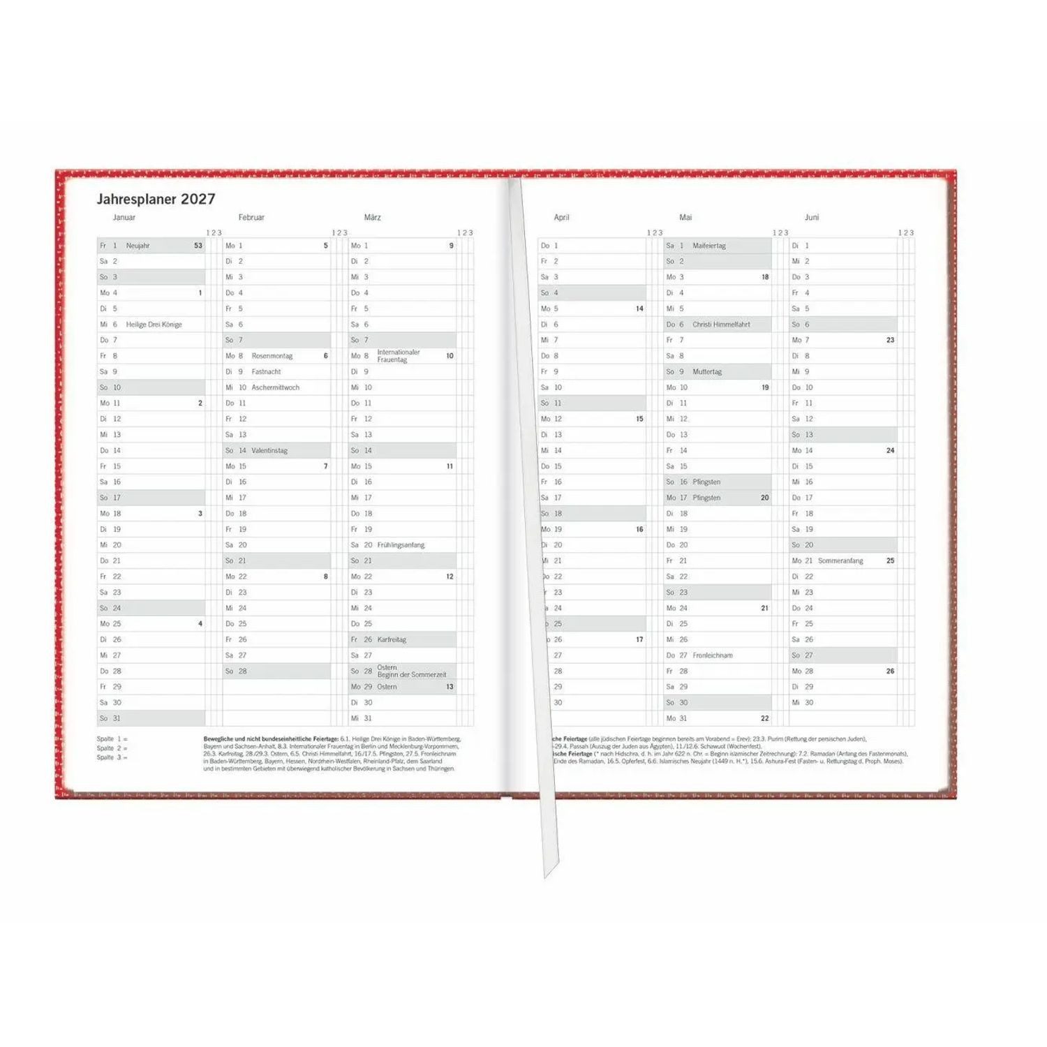 HEYE Taschenkalender Terminer A5, Struktur rot 2027