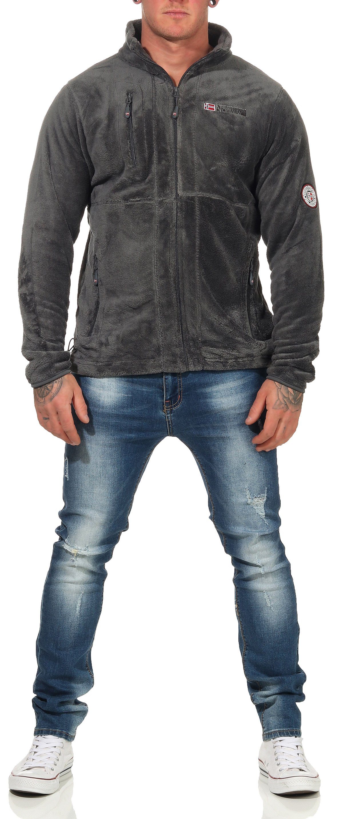 Geographical Norway Fleecejacke Herren Fleecejacke Outdoor Freizeit Jacke Fleece flauschig und warm auch in Großen Größen erhältlich, in Unifarbe, mit Stehkragen