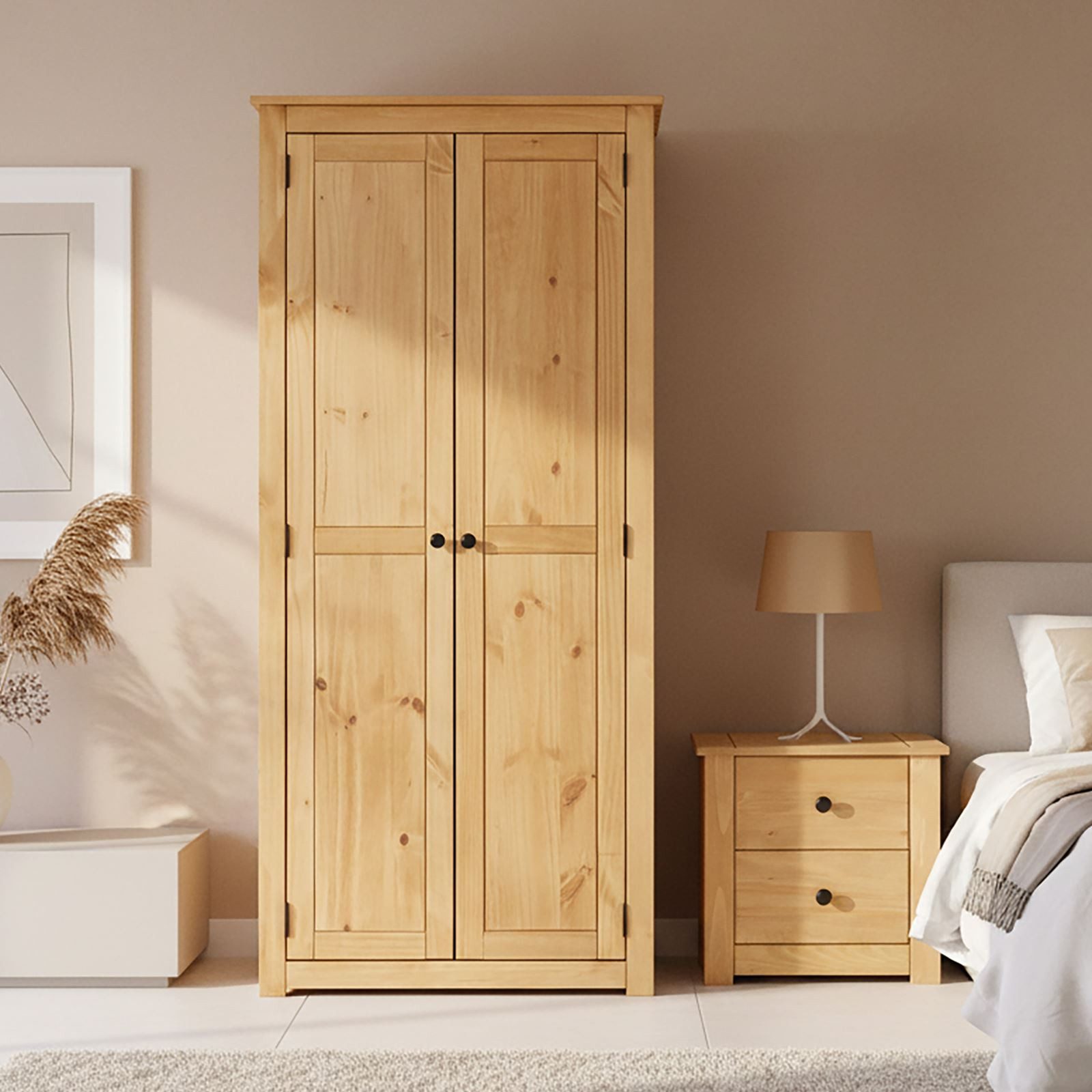 CARO-Möbel Kleiderschrank CANCUN Garderobenschrank aus Kiefer Massivholz mit 2 Türen & Metallgriffe