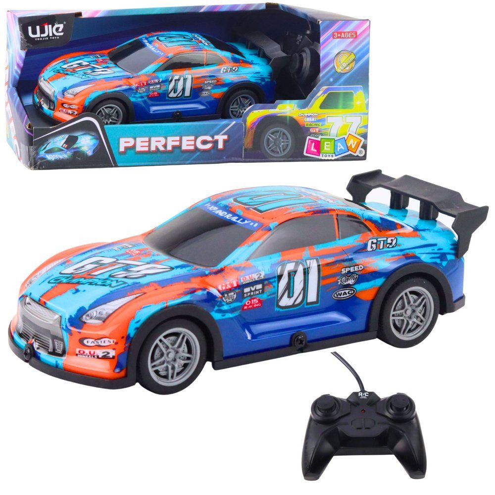 Wisam RC-Auto Ferngesteuertes Rennauto mit leuchtendem Gehäuse, Orange und Türkis