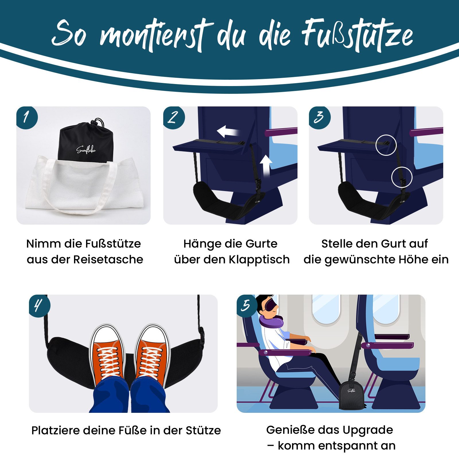 Sunflake Fußstütze fürs Flugzeug, Bahn oder Bus - Reisefußstütze Höhenverstellbar – Bild 5 von 5