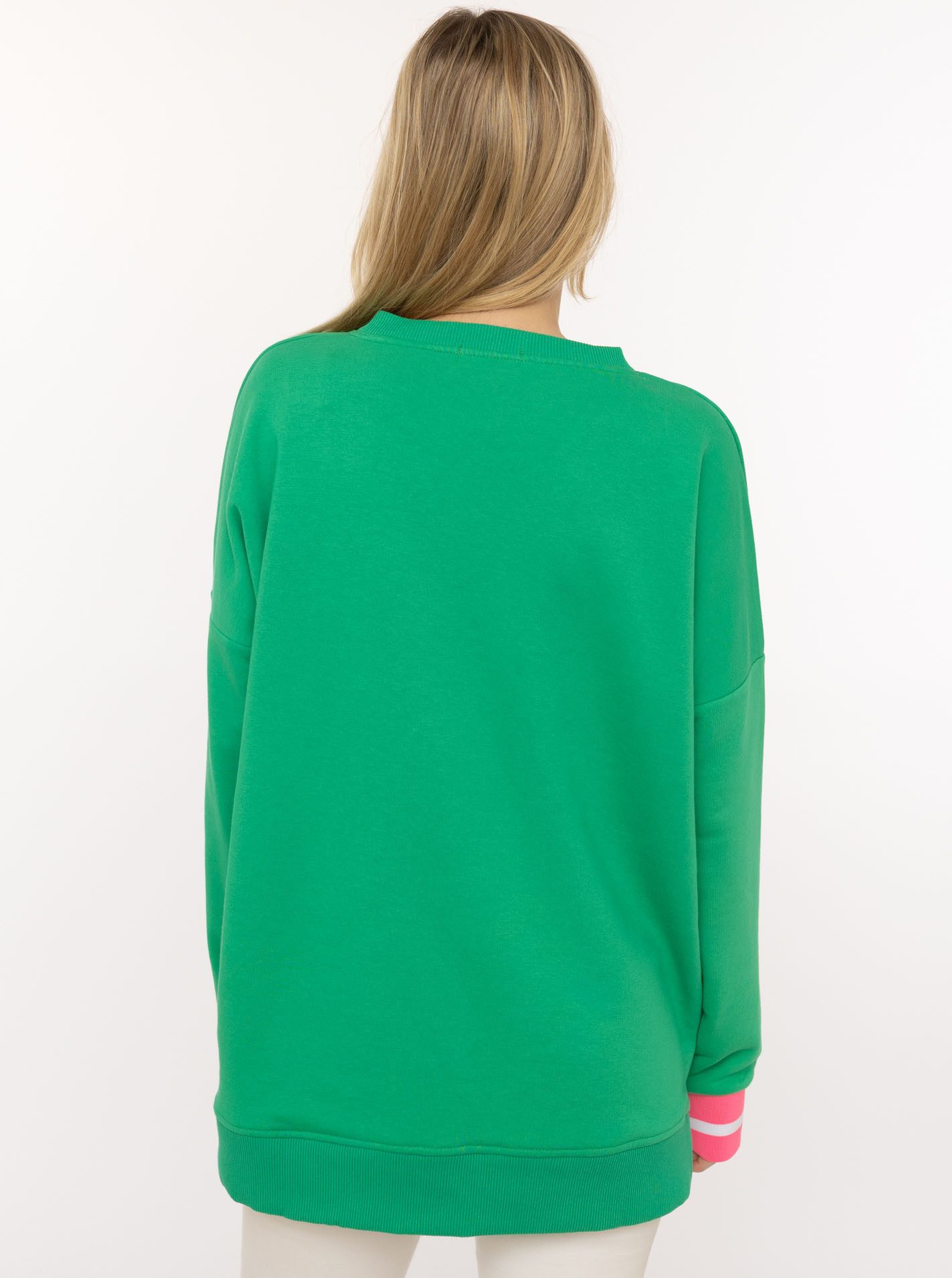 Zwillingsherz Hoodie "Positive Mind" neonfarbenen Bündchen, V-Ausschnitt, Seitenschlitze, Langarm