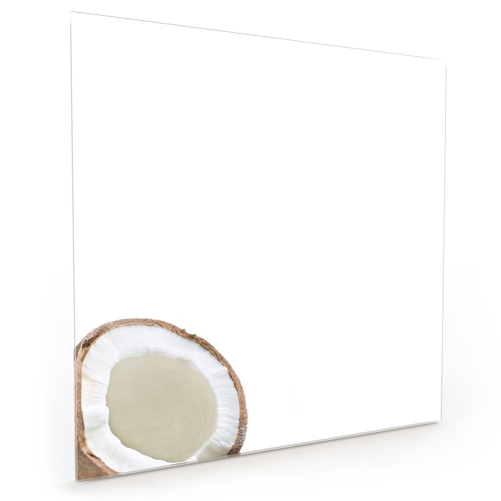 Primedeco Küchenrückwand Küchenrückwand Spritzschutz mit Glas halbiert Kokosnuss Motiv