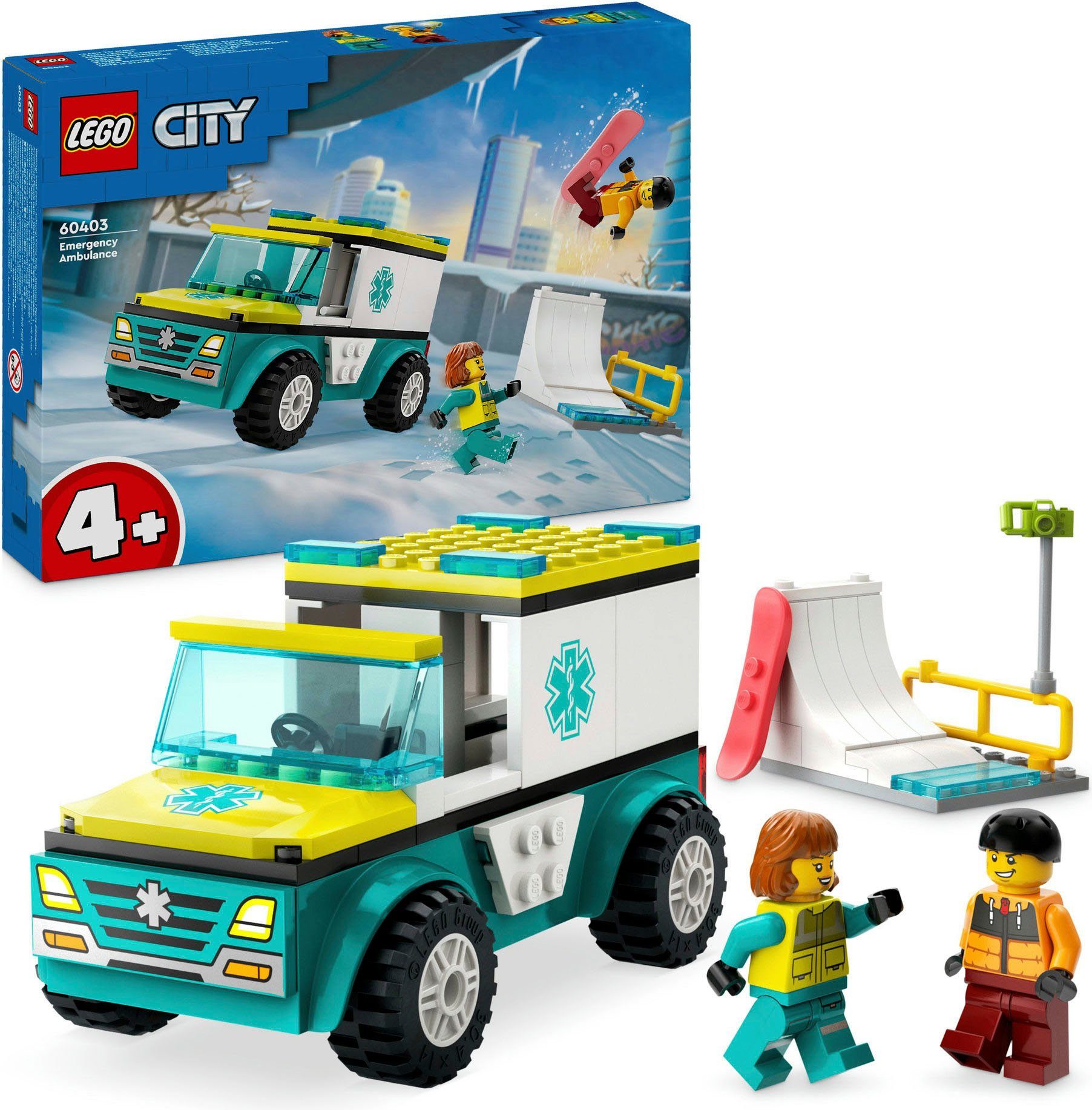 Rettungswagen und Snowboarder (60403), LEGO City Konstruktionsspielsteine