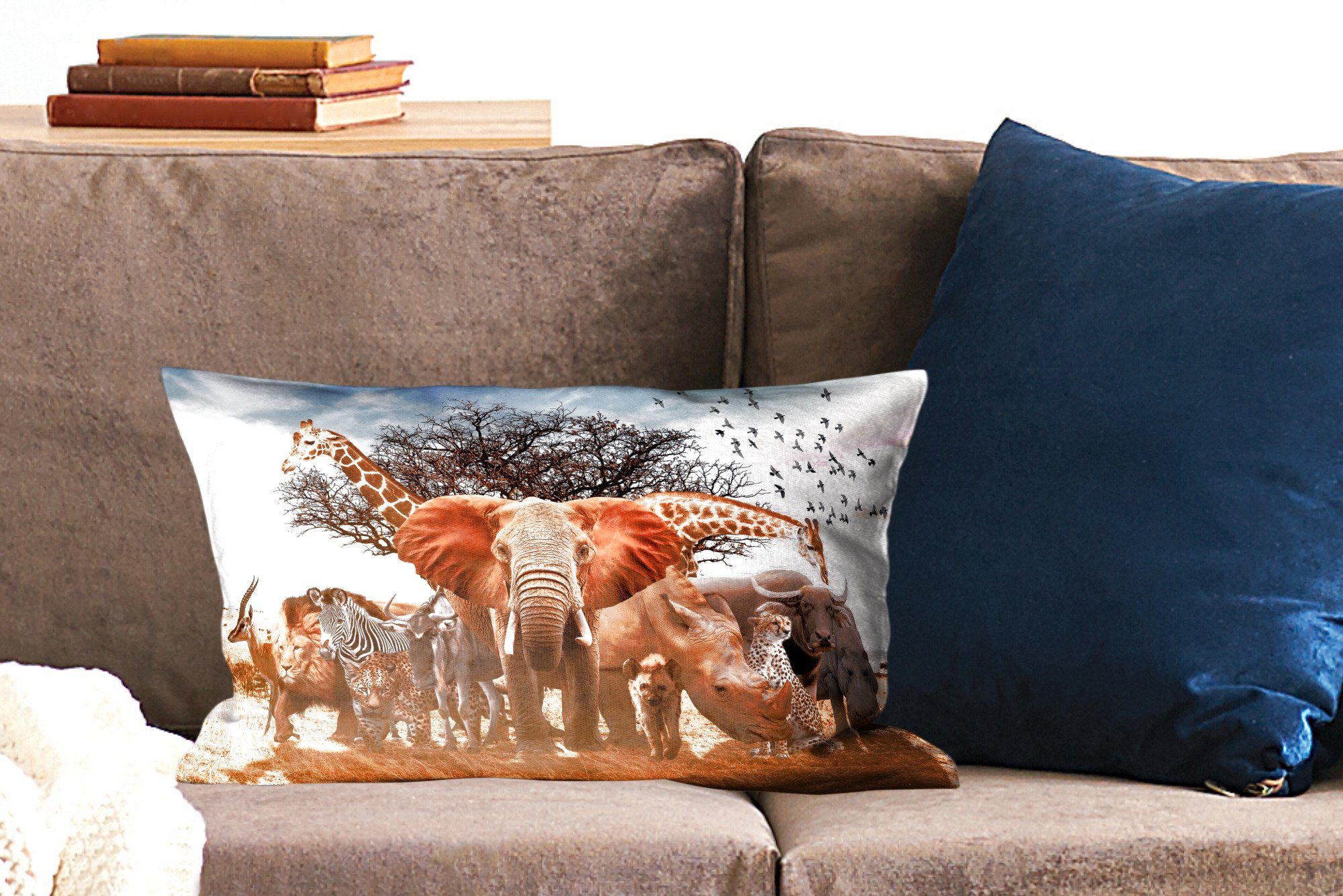 Dekokissen Giraffe Elefant, Schlafzimmer Dekokissen Zierkissen, - Wohzimmer Dekoration, mit Füllung, Tiere - MuchoWow